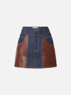 FRAME Atelier Denim And Leather Skirt in<Women Skirts & Shorts