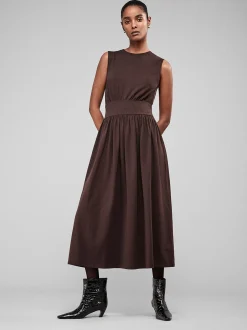 FRAME Banded Jersey Button Dress in Chocolate Brown<Women Dresses & Jumpsuits