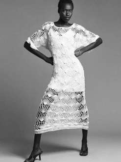 FRAME Beaded Crochet Dress in Off White<Women Dresses & Jumpsuits