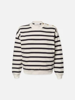 FRAME Button Detail Sweatshirt in Navy Multi<Women Sweaters