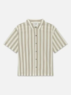 FRAME Camp Collar Shirt in Smoke Beige Stripe< Shirts