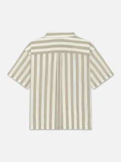 FRAME Camp Collar Shirt in Smoke Beige Stripe< Shirts