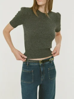 FRAME Cashmere Gathered Sweater in Dark Gris Heather<Women Sweaters