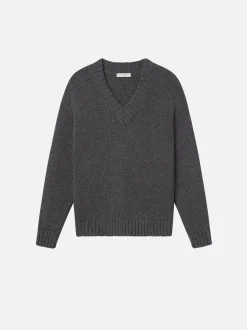 FRAME Chunky V-Neck Sweater in Charcoal Heather<Women Sweaters