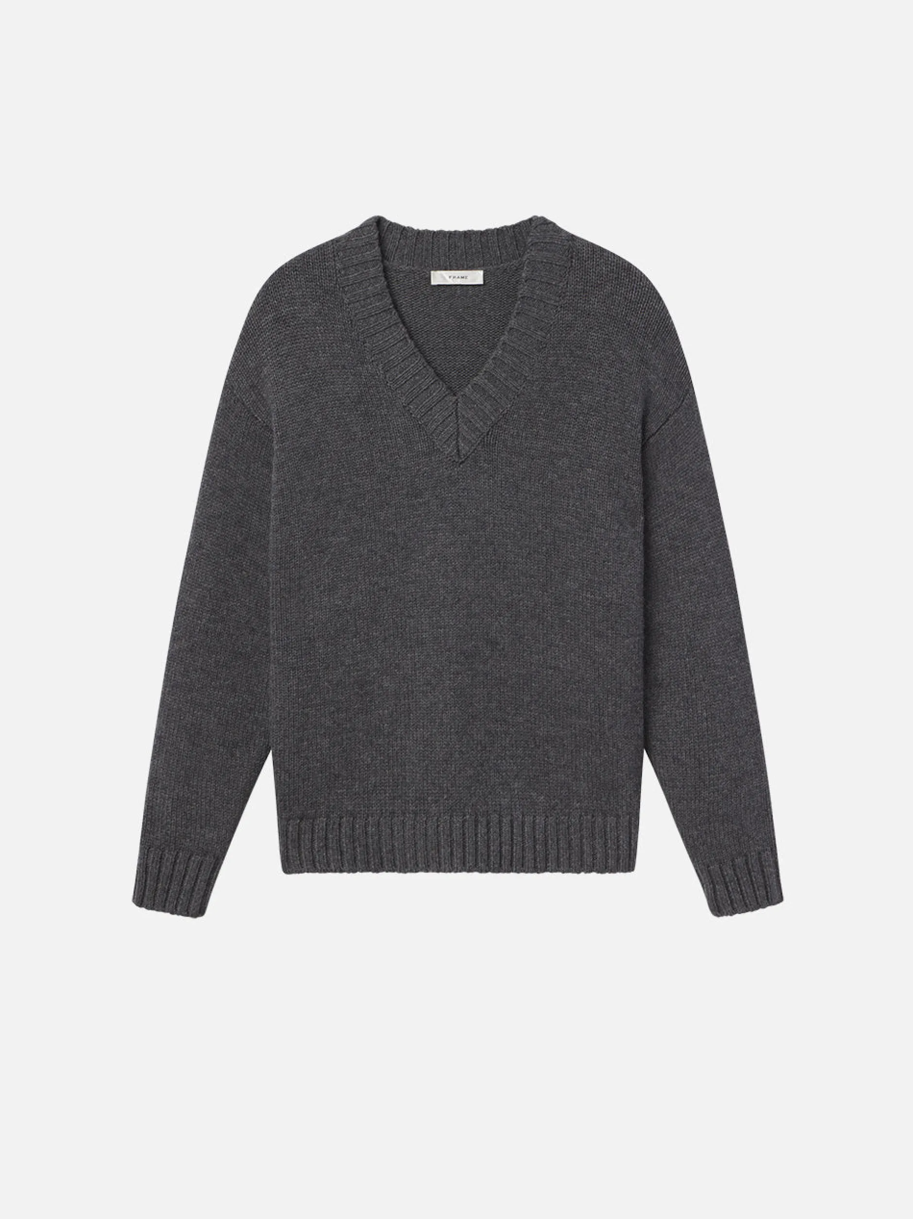 FRAME Chunky V-Neck Sweater in Charcoal Heather<Women Sweaters