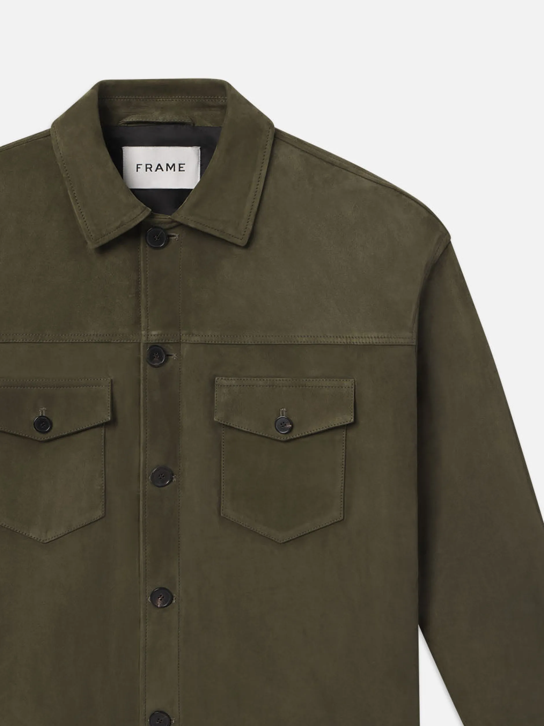 FRAME Clean Suede Jacket in Dark Olive< Leather & Suede|Jackets & Coats