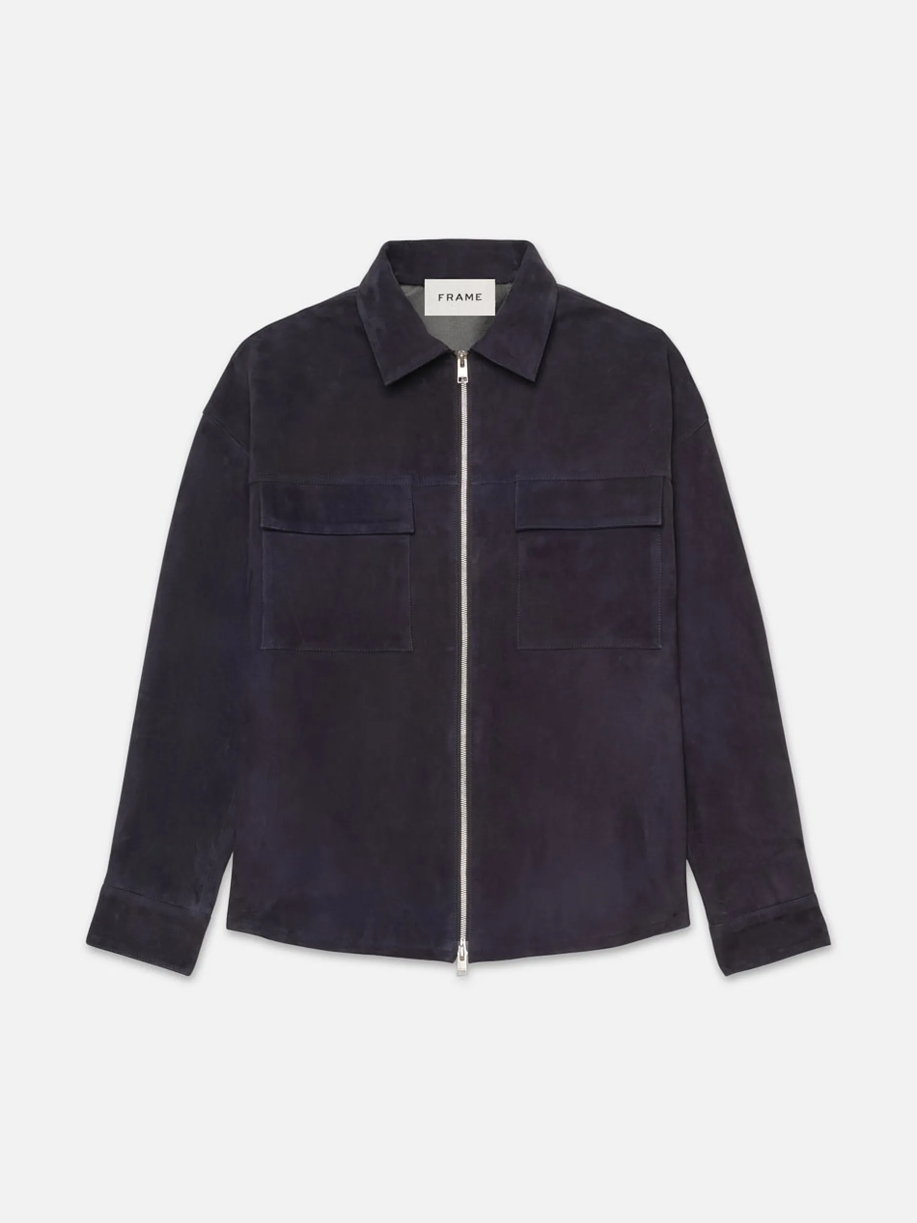 FRAME Clean Suede Zip Shirt in Dark Navy< Leather & Suede