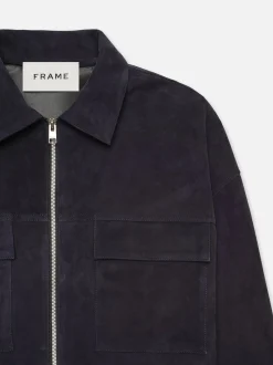 FRAME Clean Suede Zip Shirt in Dark Navy< Leather & Suede