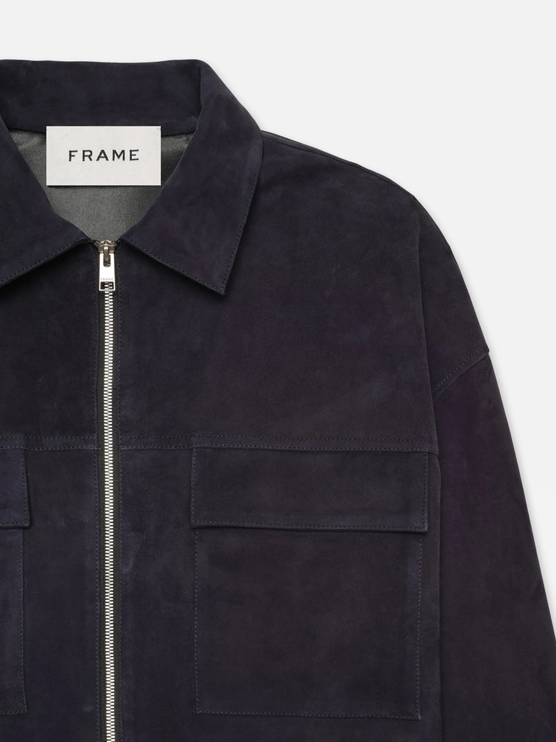 FRAME Clean Suede Zip Shirt in Dark Navy< Leather & Suede