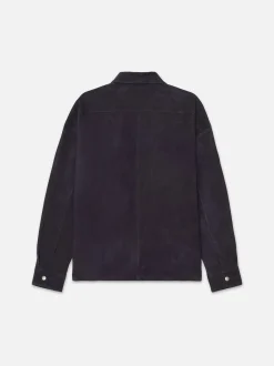 FRAME Clean Suede Zip Shirt in Dark Navy< Leather & Suede