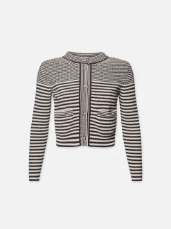 FRAME Compact Stripe Cardi in Navy Multi<Women Sweaters