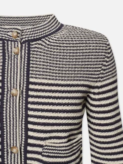 FRAME Compact Stripe Cardi in Navy Multi<Women Sweaters
