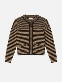 FRAME Compact Stripe Cardi in Tan Multi<Women Sweaters