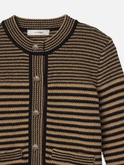 FRAME Compact Stripe Cardi in Tan Multi<Women Sweaters