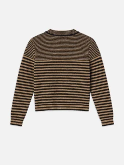 FRAME Compact Stripe Cardi in Tan Multi<Women Sweaters