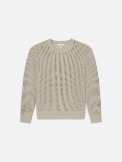FRAME Cotton Blend Crewneck Sweater in Mineral Grey< Sweaters & Hoodies
