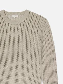 FRAME Cotton Blend Crewneck Sweater in Mineral Grey< Sweaters & Hoodies