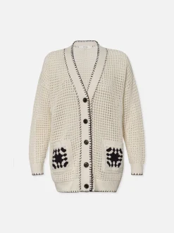 FRAME Crochet Pocket Cardi in Navy Multi<Women Sweaters