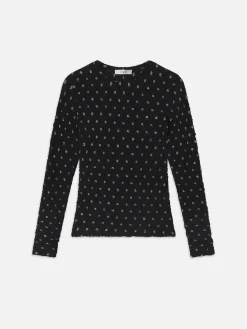 FRAME Dotted Stretch Mesh Top in Black Multi<Women Tops & Blouses