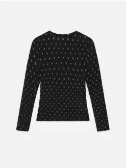 FRAME Dotted Stretch Mesh Top in Black Multi<Women Tops & Blouses