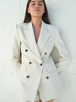 FRAME Double Breasted Blazer in Cream Multi<Women Jackets & Coats