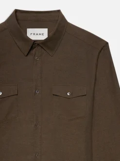 FRAME Double Pocket Wool Blend Shirt in Soft Mocha< Shirts