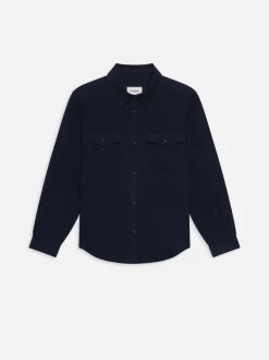 FRAME Double Pocket Wool Blend Shirt in Dark Navy< Jackets & Coats|Shirts