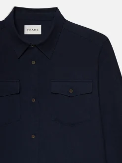 FRAME Double Pocket Wool Blend Shirt in Dark Navy< Jackets & Coats|Shirts