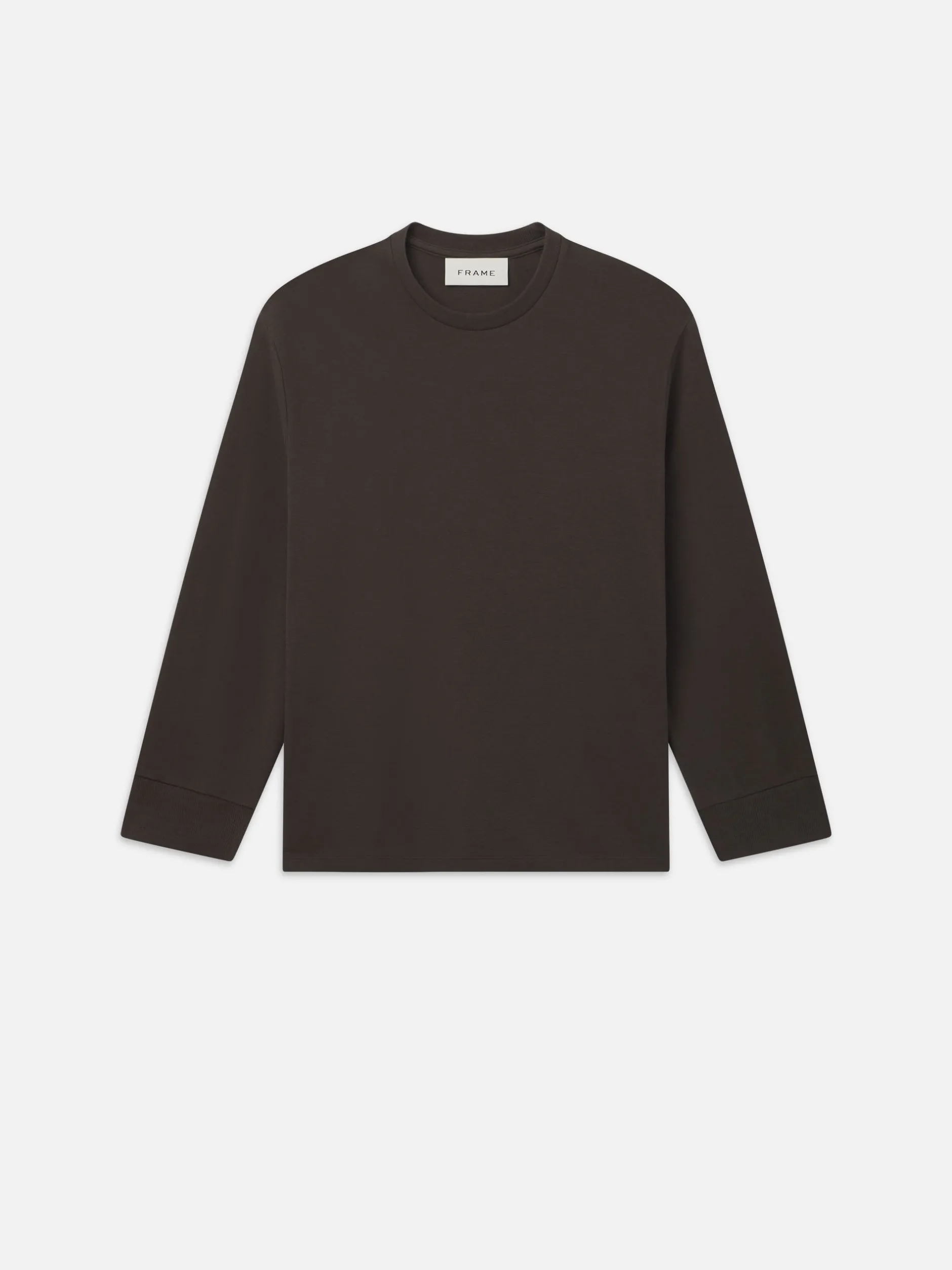 FRAME Duo Fold Long Sleeve Crew in Dark Taupe< Tees & Polos