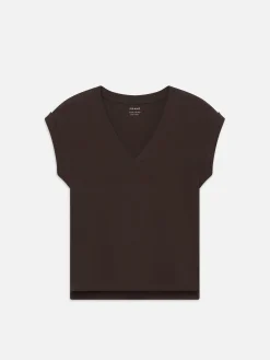 FRAME Easy V-Neck Tee in Chocolate Brown<Women Tanks & Tees