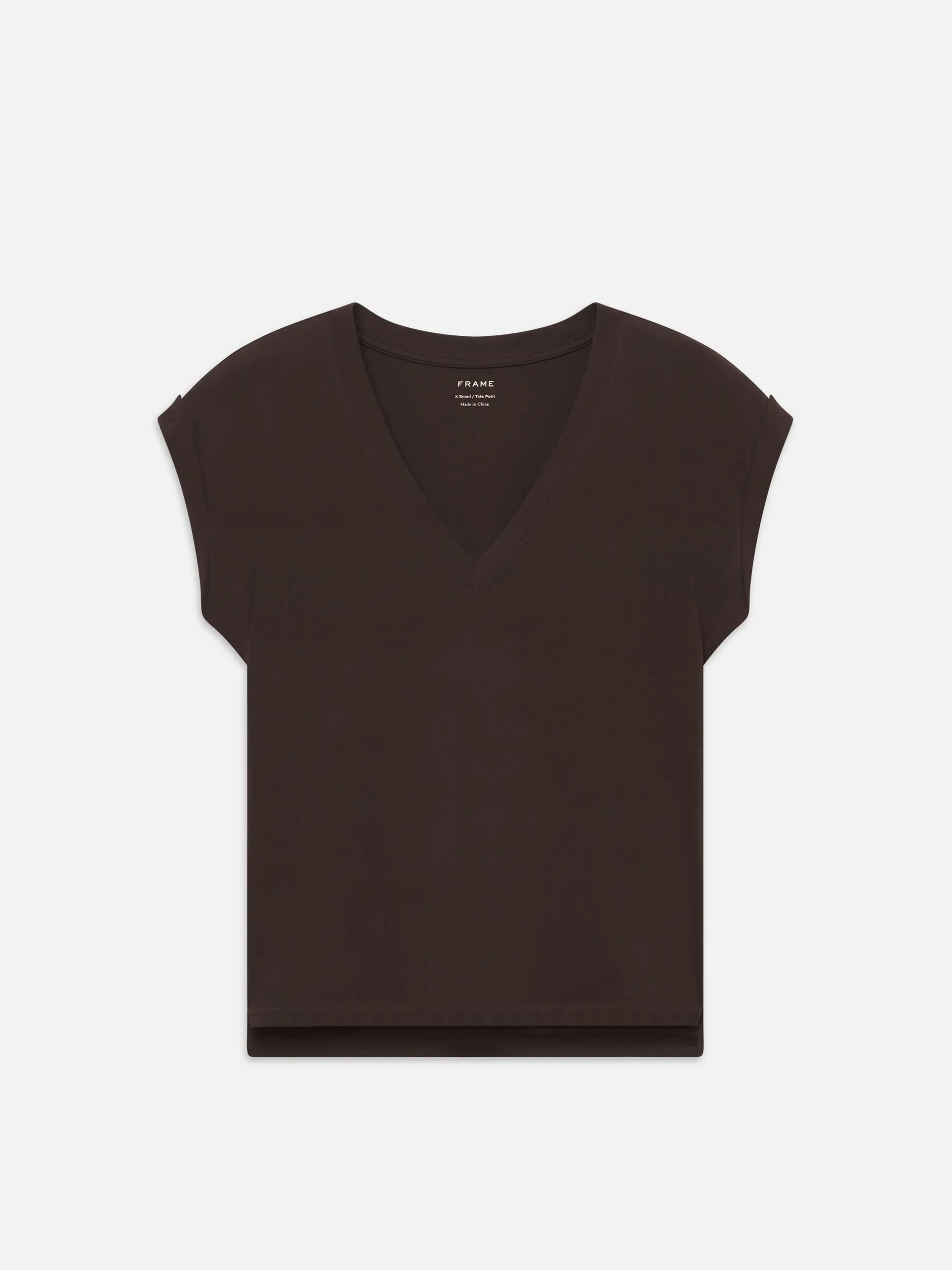 FRAME Easy V-Neck Tee in Chocolate Brown<Women Tanks & Tees