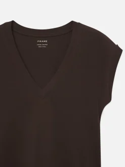 FRAME Easy V-Neck Tee in Chocolate Brown<Women Tanks & Tees