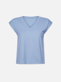 FRAME Easy V-Neck Tee in Light Blue<Women Tanks & Tees