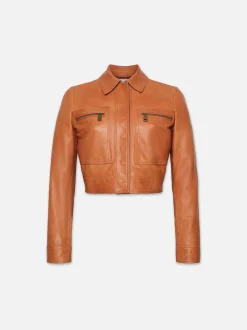FRAME Fitted Leather Moto Jacket in Light Whiskey<Women Leather & Suede|Jackets & Coats