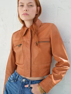 FRAME Fitted Leather Moto Jacket in Light Whiskey<Women Leather & Suede|Jackets & Coats