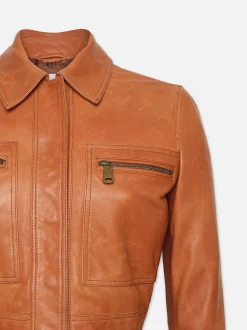 FRAME Fitted Leather Moto Jacket in Light Whiskey<Women Leather & Suede|Jackets & Coats
