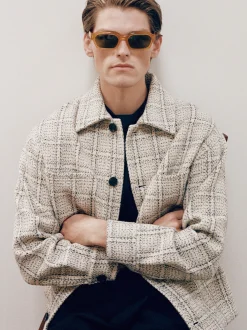 FRAME Flannel Overshirt Jacket in Off White Plaid< Jackets & Coats