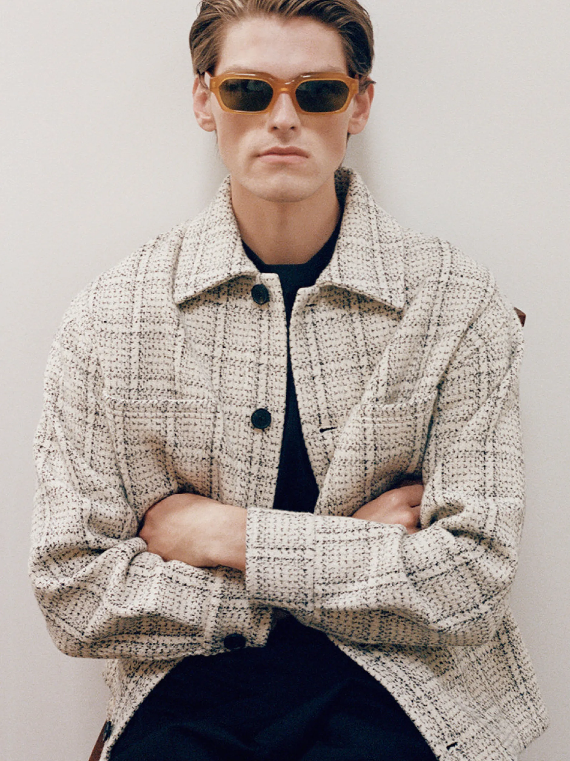 FRAME Flannel Overshirt Jacket in Off White Plaid< Jackets & Coats
