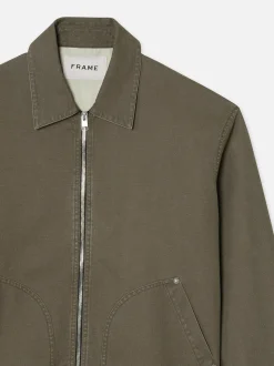 FRAME Garment Washed Trucker in Olive Green< Jackets & Coats