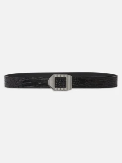 FRAME Geometric Buckle Belt in Black Croc<Women Belts|All Accessories & Shoes