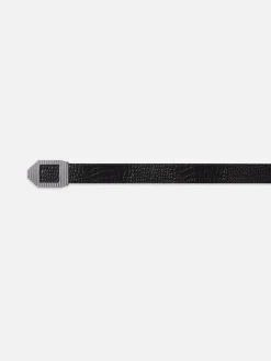 FRAME Geometric Buckle Belt in Black Croc<Women Belts|All Accessories & Shoes