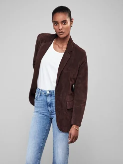 FRAME Grandfather Suede Blazer in Chocolate Brown<Women Leather & Suede|Jackets & Coats
