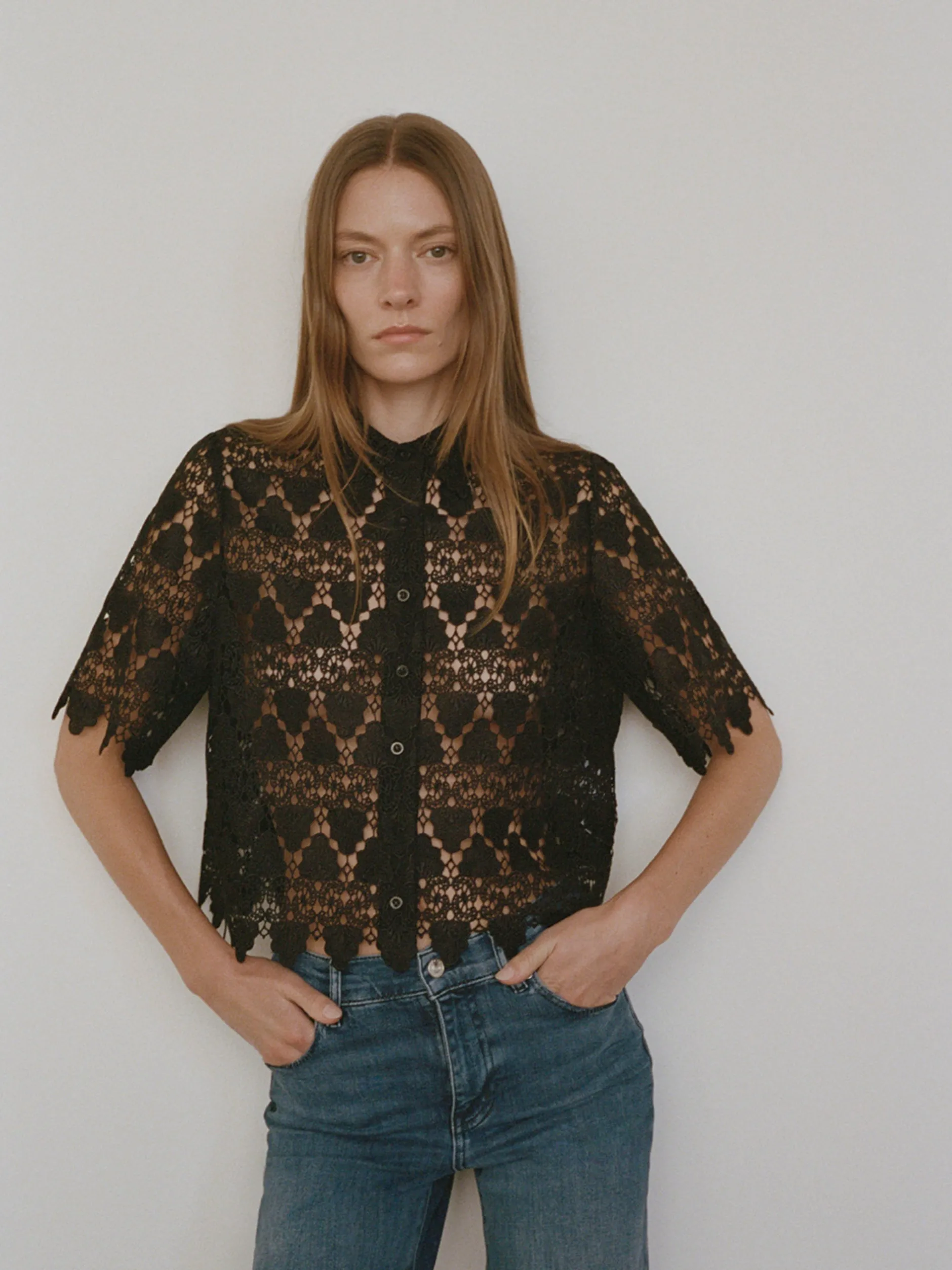 FRAME Lace Button Up Shirt in<Women Tops & Blouses