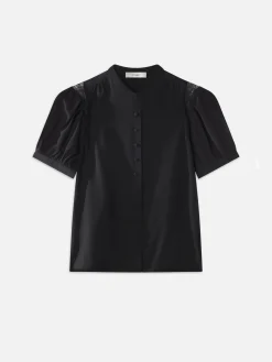 FRAME Lace Shoulder Inset Blouse in<Women Tops & Blouses