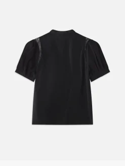 FRAME Lace Shoulder Inset Blouse in<Women Tops & Blouses
