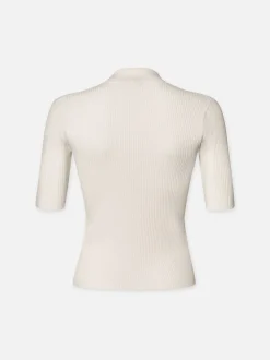 FRAME Lace Up Sweater Polo in Off White<Women Tops & Blouses
