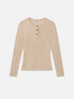 FRAME Laddered Rib Henley in<Women Tops & Blouses
