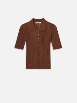 FRAME Laddered Rib Polo in Light Camel<Women Tops & Blouses