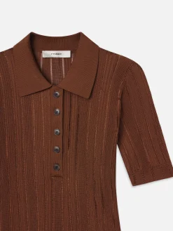 FRAME Laddered Rib Polo in Light Camel<Women Tops & Blouses