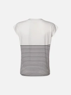 FRAME Le Mid Rise V Neck Tee in Navy Multi<Women Tanks & Tees